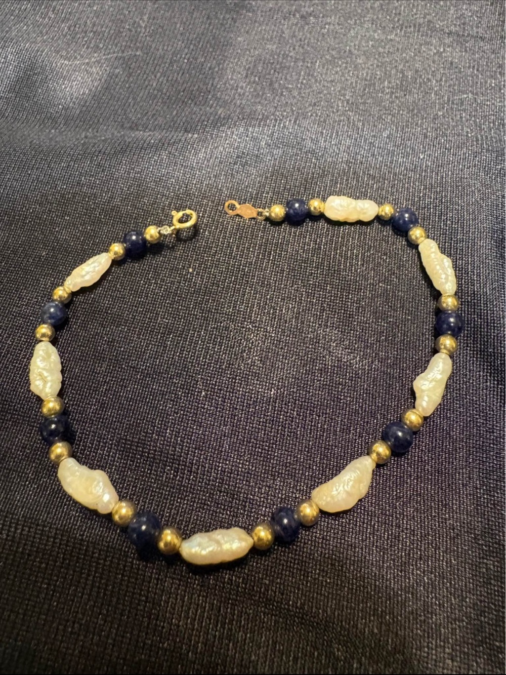 14k Gold, lapis & Pearl Beaded Women's bracelet